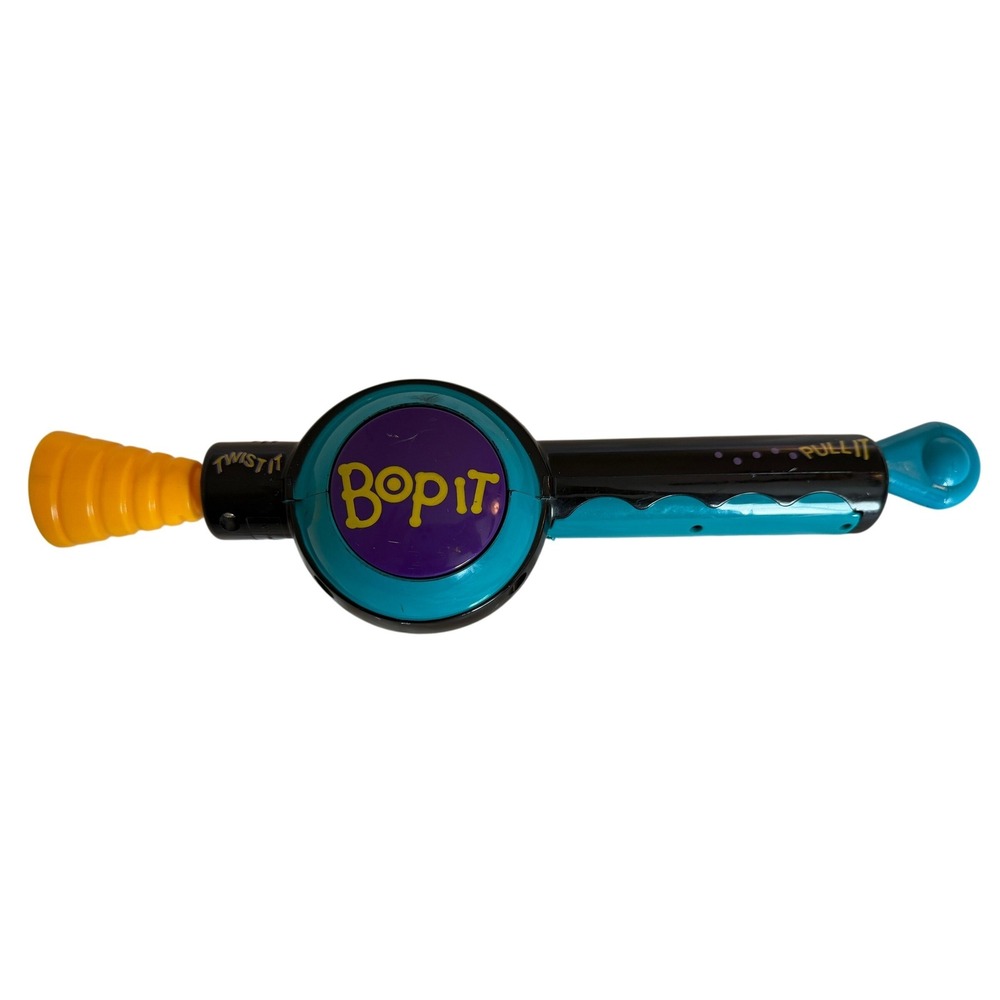 Vintage Bop It Handheld Game 1996 Tiger Electronics Teal Purple Yellow Retro Toy